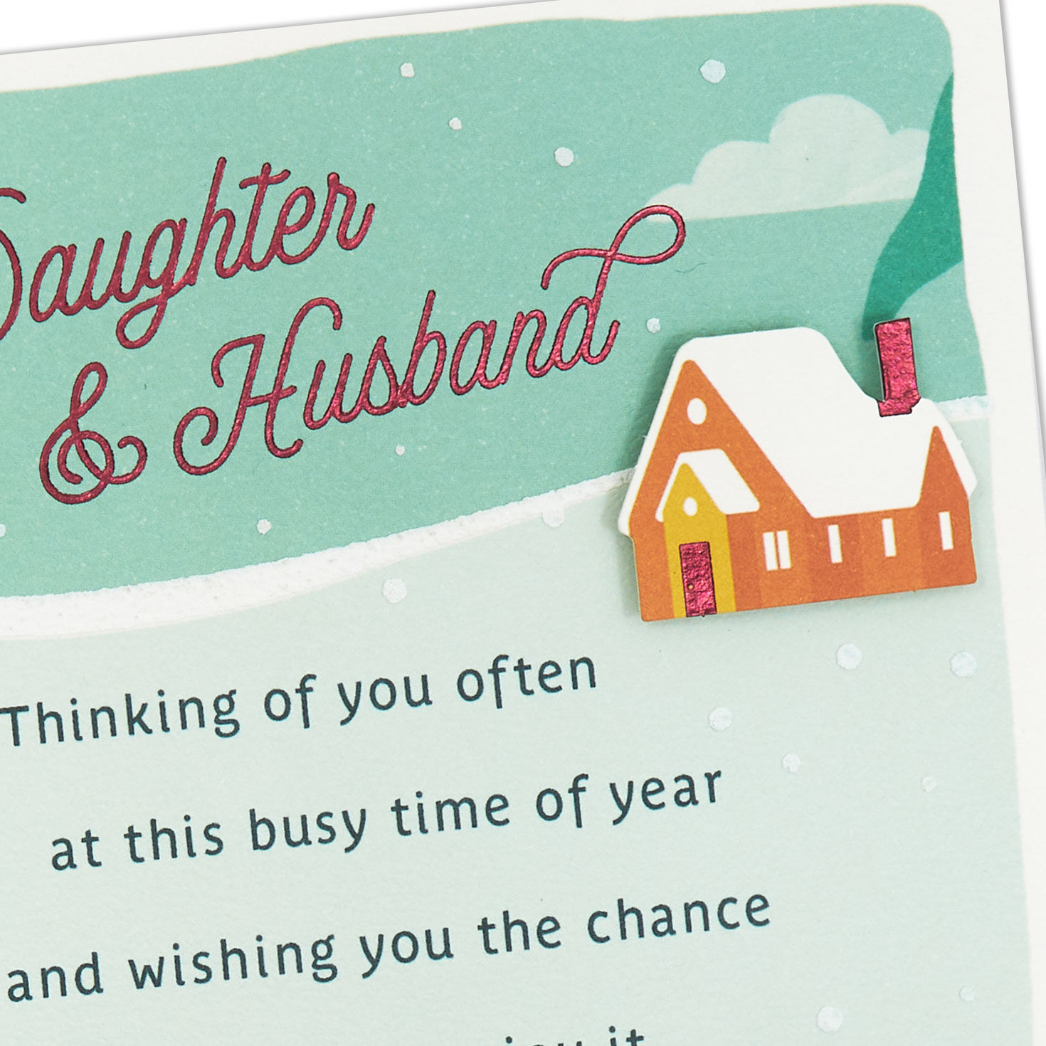 Couple Building Snowman Daughter and Husband Christmas Card Card Front Detail image number 6
