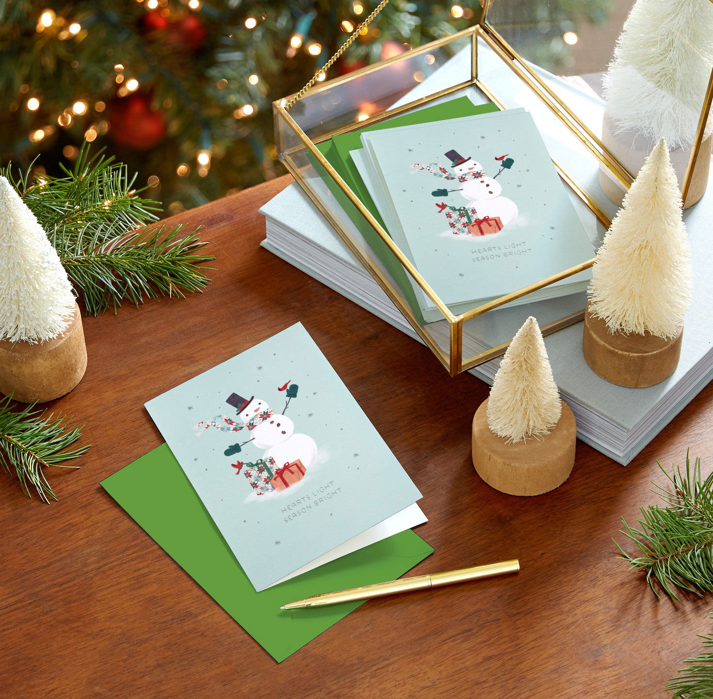 Festive Snowman on Green Packaged Christmas Cards, Set of 5, , large image number 8