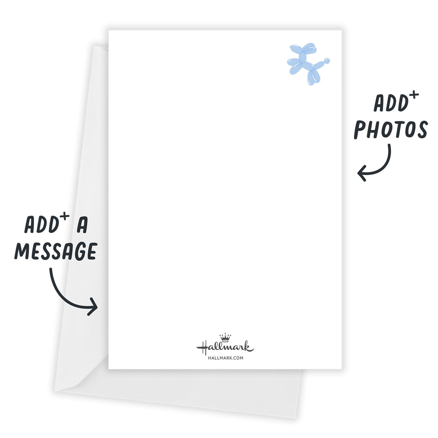 Balloon Animals and Letters Personalized Invitation Card back with Envelope indicating personalization image number 3