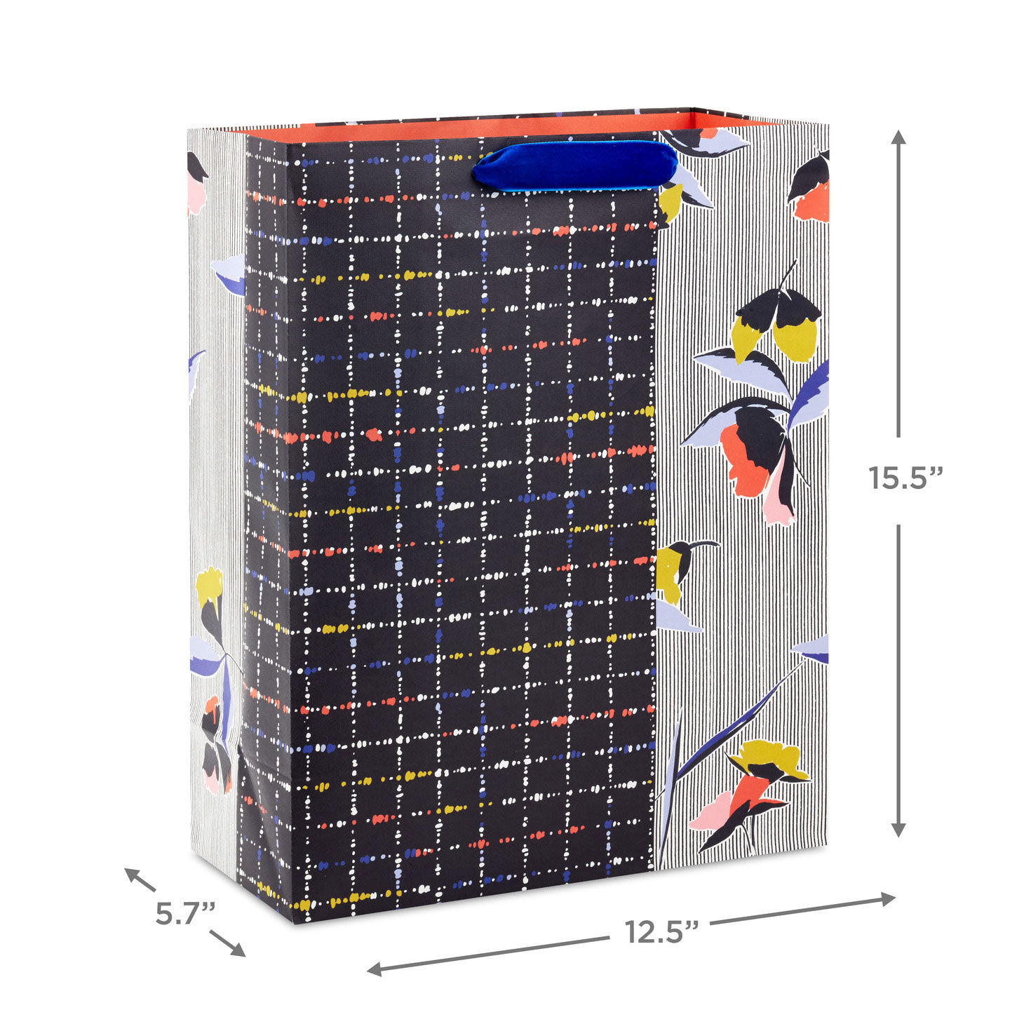 Retro Black Grid and Florals XL Gift Bag measurement image number 3