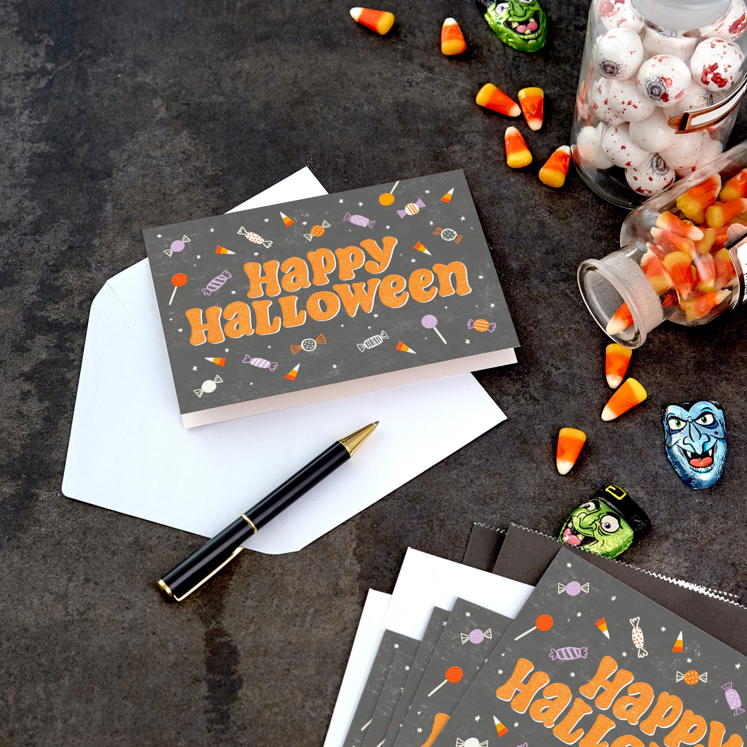 Candy on Blackboard Halloween Cards Pack in use image number 6