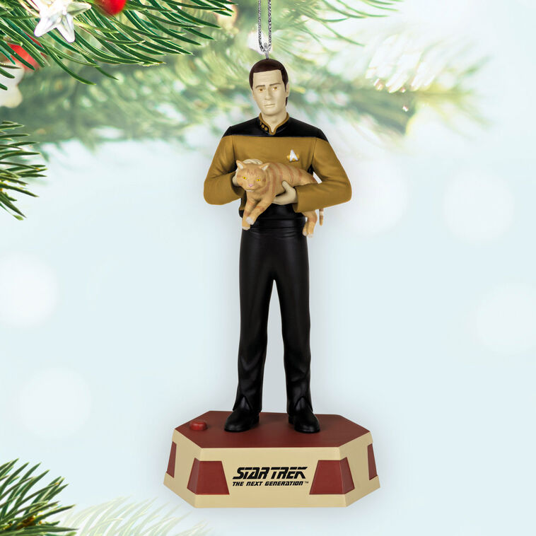Star Trek Data With Cat Keepsake Ornament hanging on tree image number 2