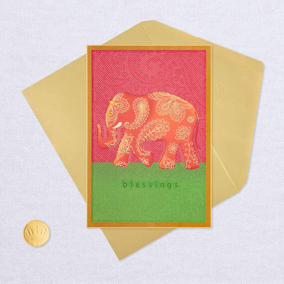 Blessings Paisley Elephant Blank Card, , large image number 4