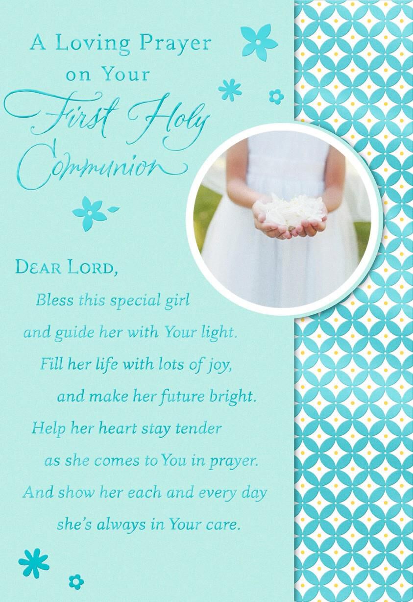 Hands Holding Flower Petals First Holy Communion Card for Niece
