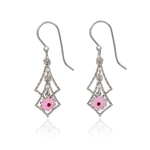 Silver Forest Silver-Tone Cascading Diamonds With Flower Dangle Earrings, 