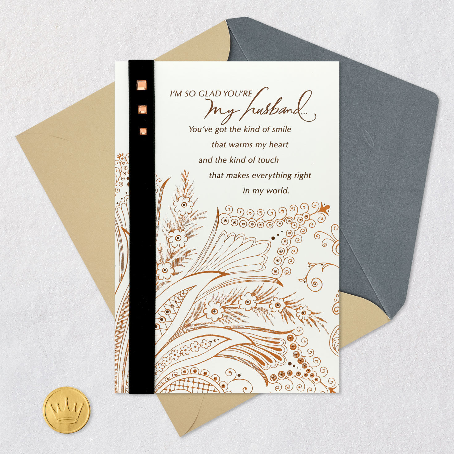 Floral Paisley Husband Anniversary Card From Wife Card Front with Envelope and Gold Seal image number 6