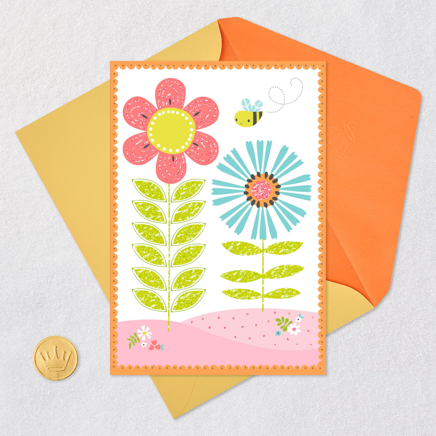 Flowers and Bee All-Occasion Blank Card Card Front with Envelope and Gold Seal image number 4