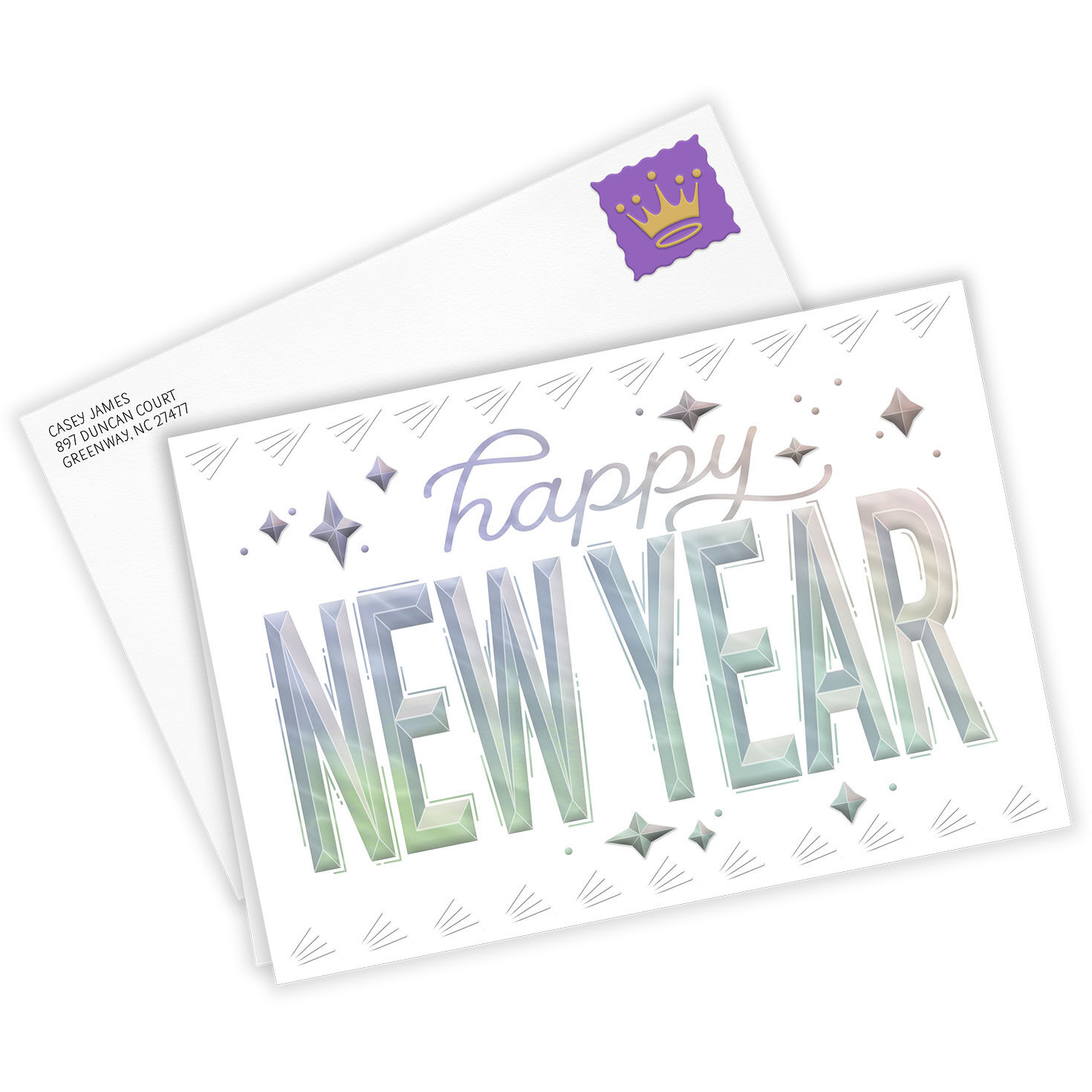 Iridescent Letters Personalized New Year Card Card  front with Envelope  image number 2