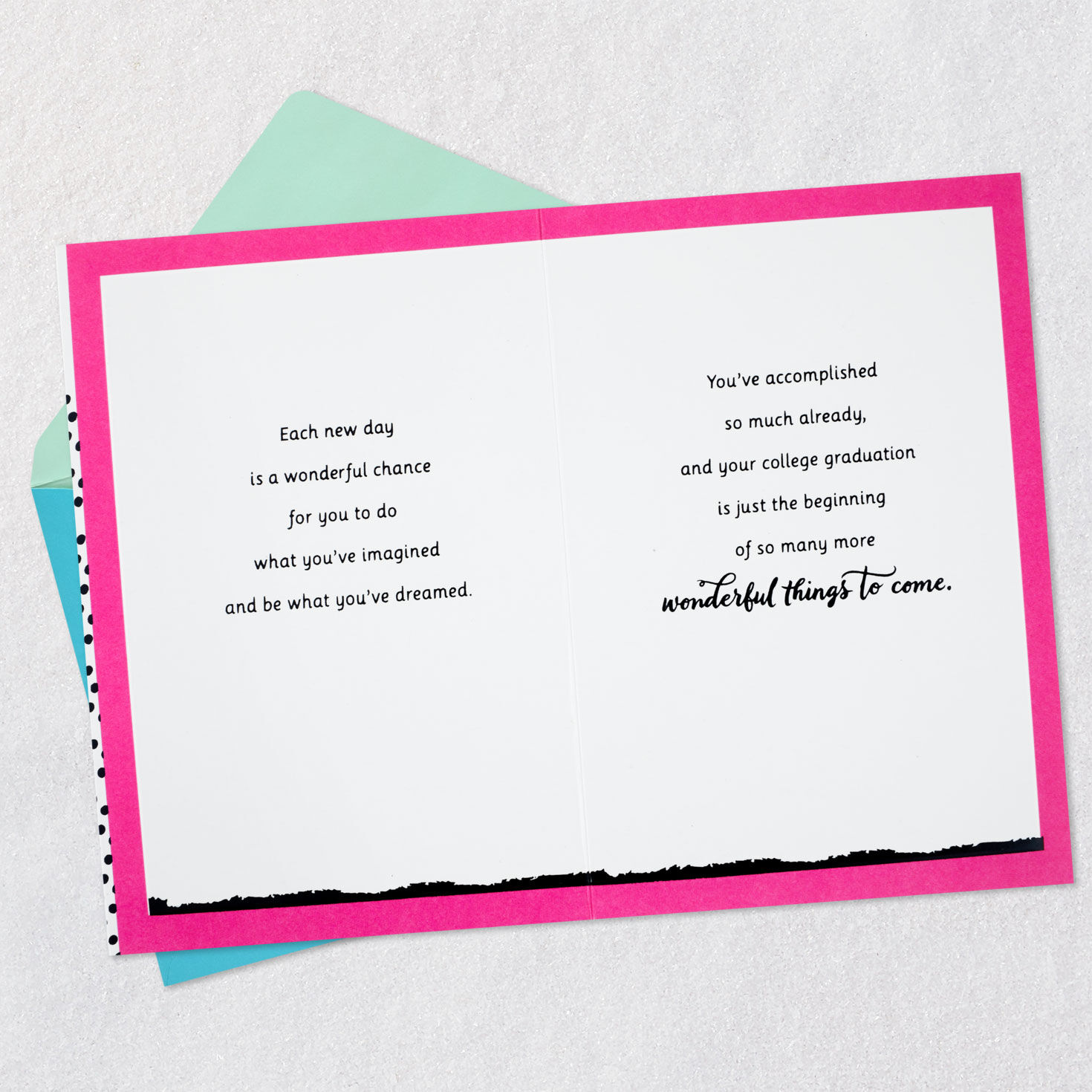 Pink Rose on Black Dots College Graduation Card Open card with envelope image number 4