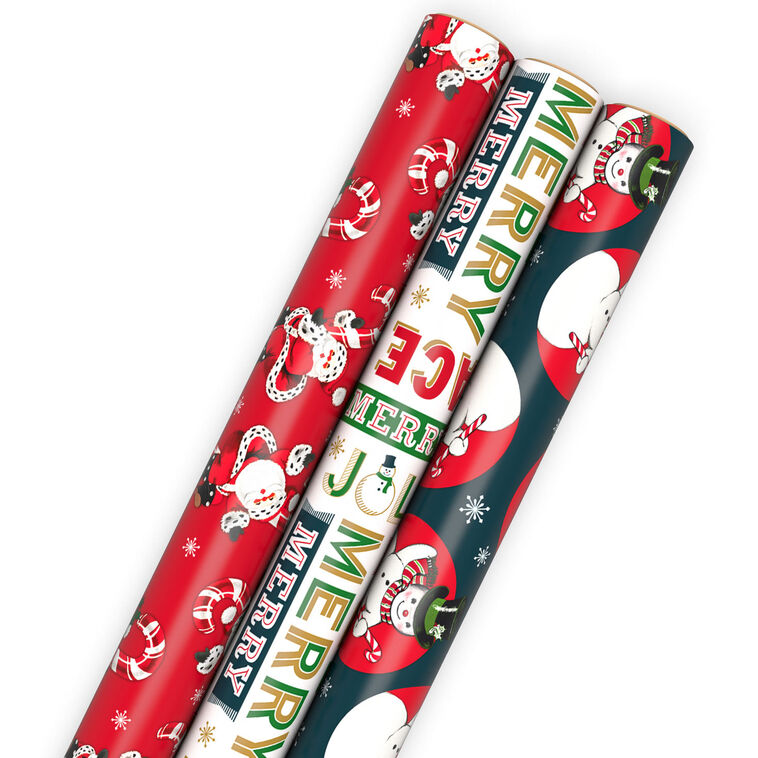 Vintage Christmas 3-Pack Assorted Wrapping Paper Roll Bundle, 105 sq. ft. total