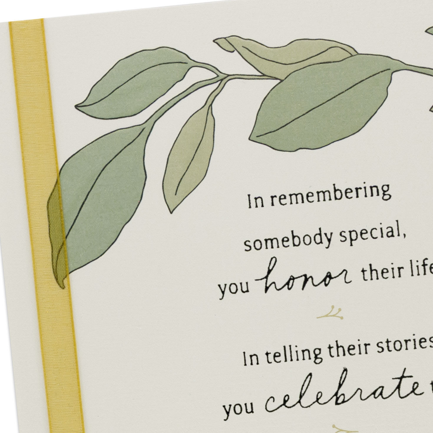 Green Leaves on Ivory with Ribbon Sympathy Card Card Front Detail image number 4