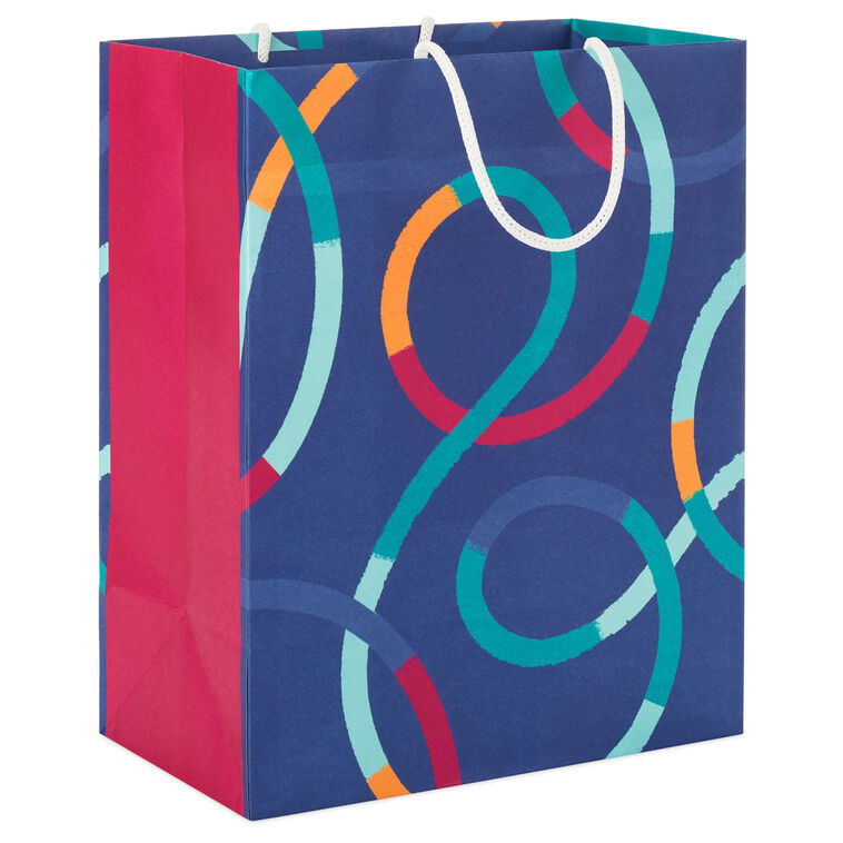 Colorful Loops on Blue Medium Gift Bag back image number 6