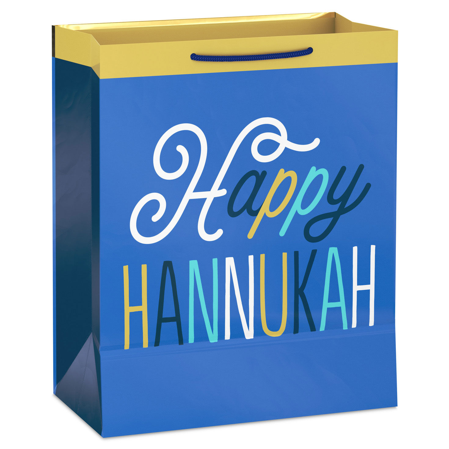 Fun Lettering on Blue Large Hanukkah Gift Bag Back image number 6