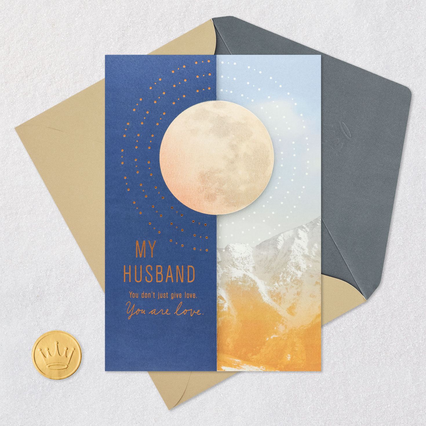 Moon and Mountains Husband Birthday Card Card Front with Envelope and Gold Seal image number 7