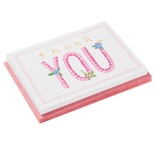 Pink Lettering Blank Thank-You Notes, Pack of 10, 