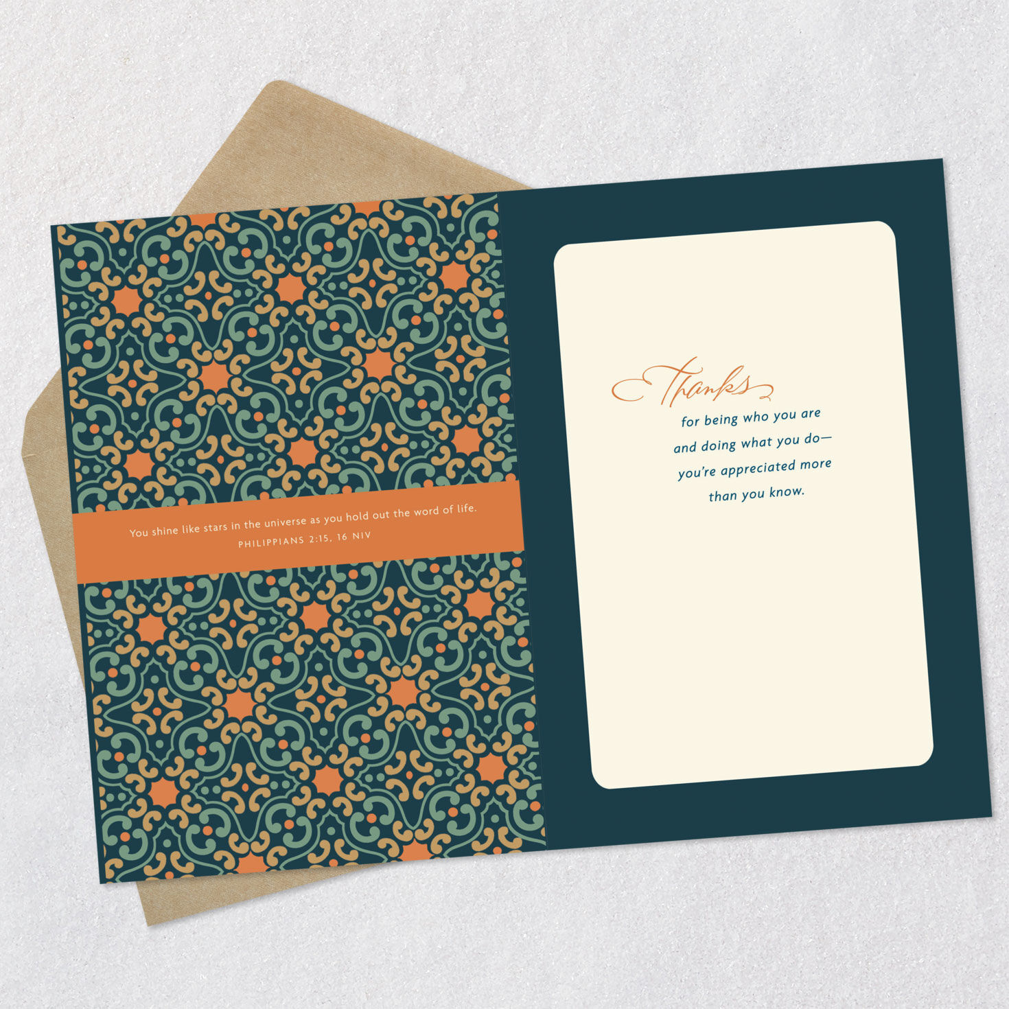 Green and Orange Tile Clergy Appreciation Card Open card with envelope image number 4