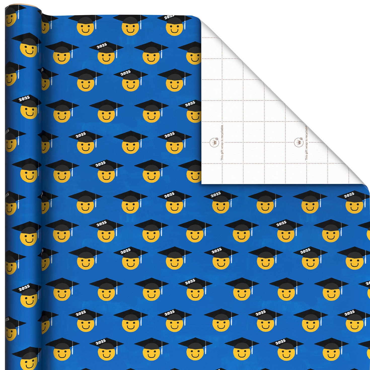 Smiley Faces in Grad Caps Graduation Wrapping Paper Roll, 20 sq. ft.