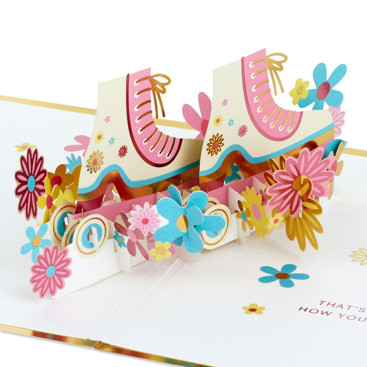 Fun and Fabulous Roller Skates Pop-Up Encouragement Card