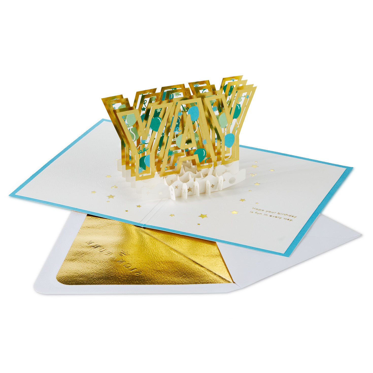 Gold, Blue and Teal Yay Pop-Up Birthday Card Pop-up Card with Envelope image number 2
