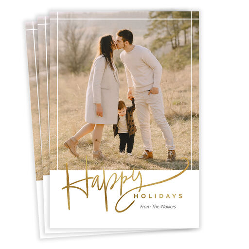 Elegant Gold Script Flat Holiday Photo Card, 