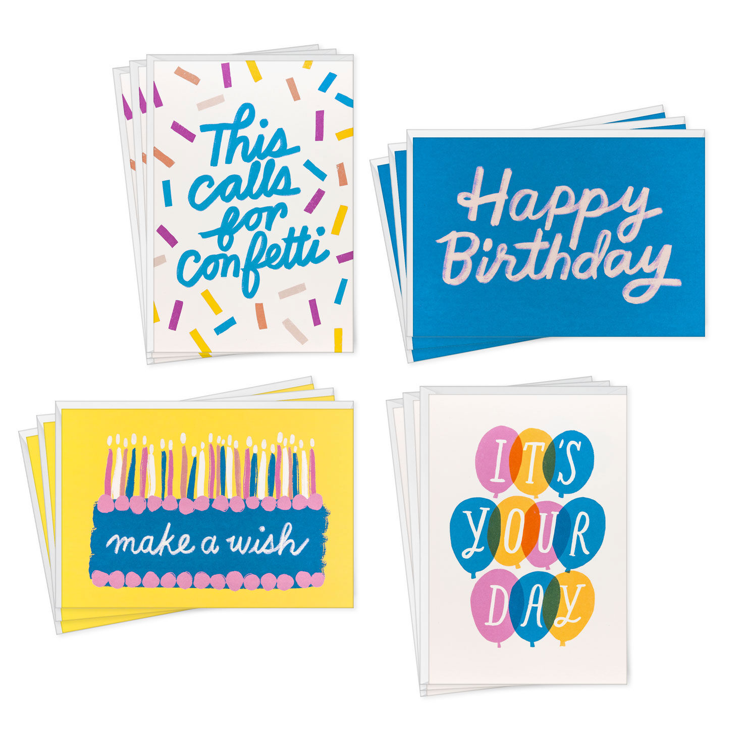 Playful Pink and Blue Assorted Birthday Cards, Pack of 12