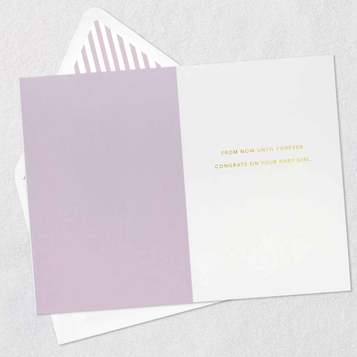 Purple Dress New Baby Congrats Card Open card with envelope image number 3