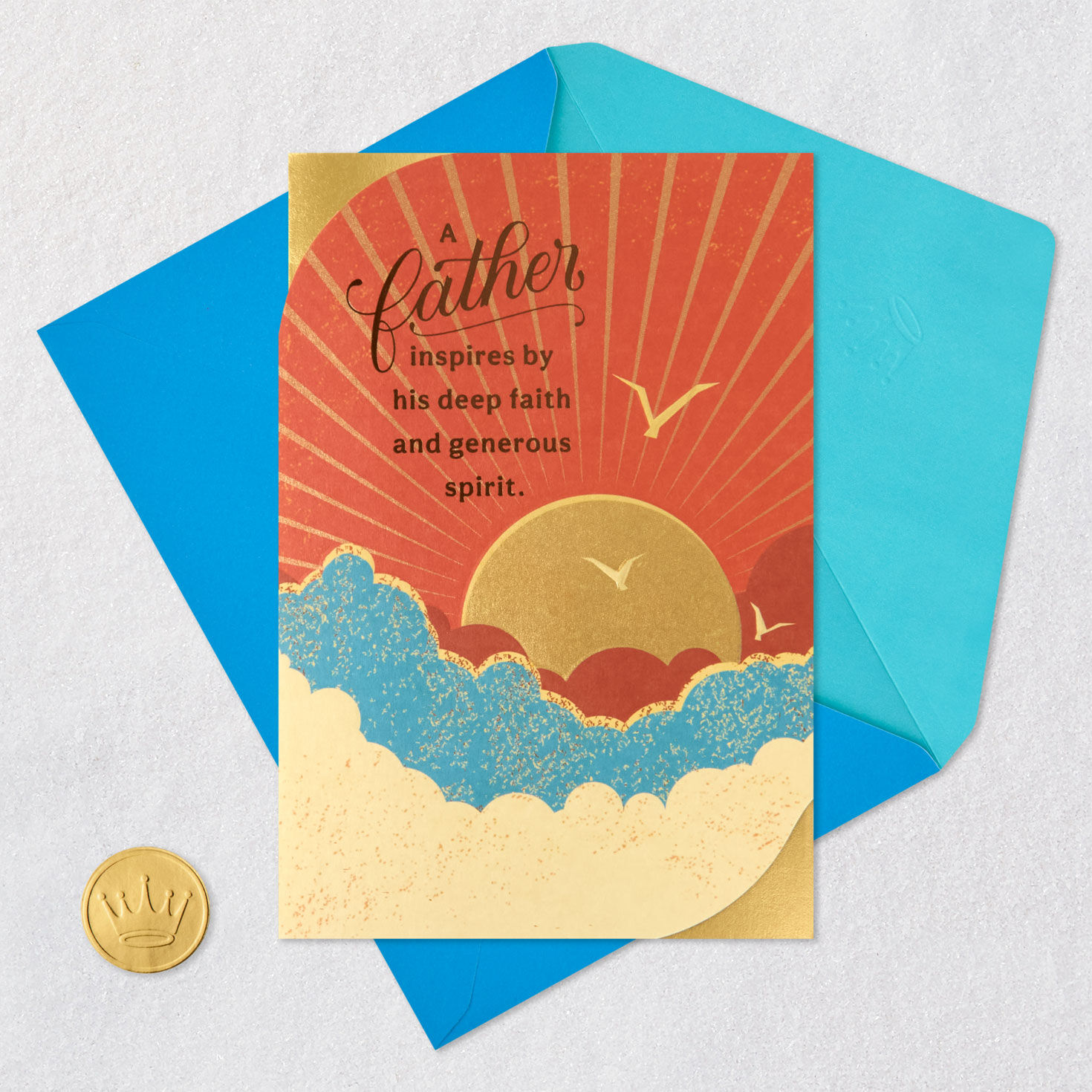 Birds and Radiant Sunset Dad Father's Day Card Card with envelope and Seal image number 6