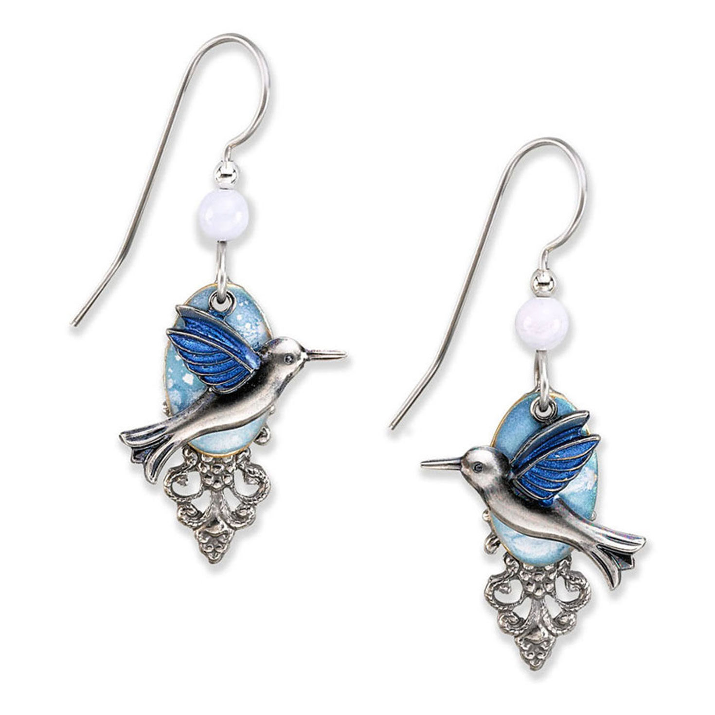 Silver Forest Hummingbird Silver Metal Filigree Drop Earrings