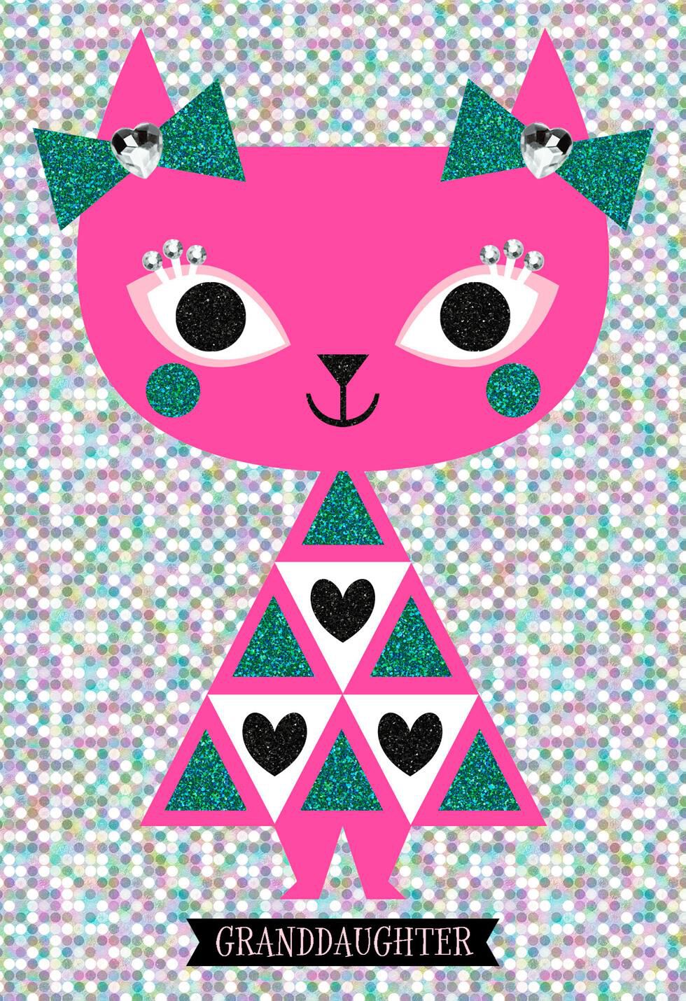 Sparkling Pink Cat Birthday Card for Granddaughter