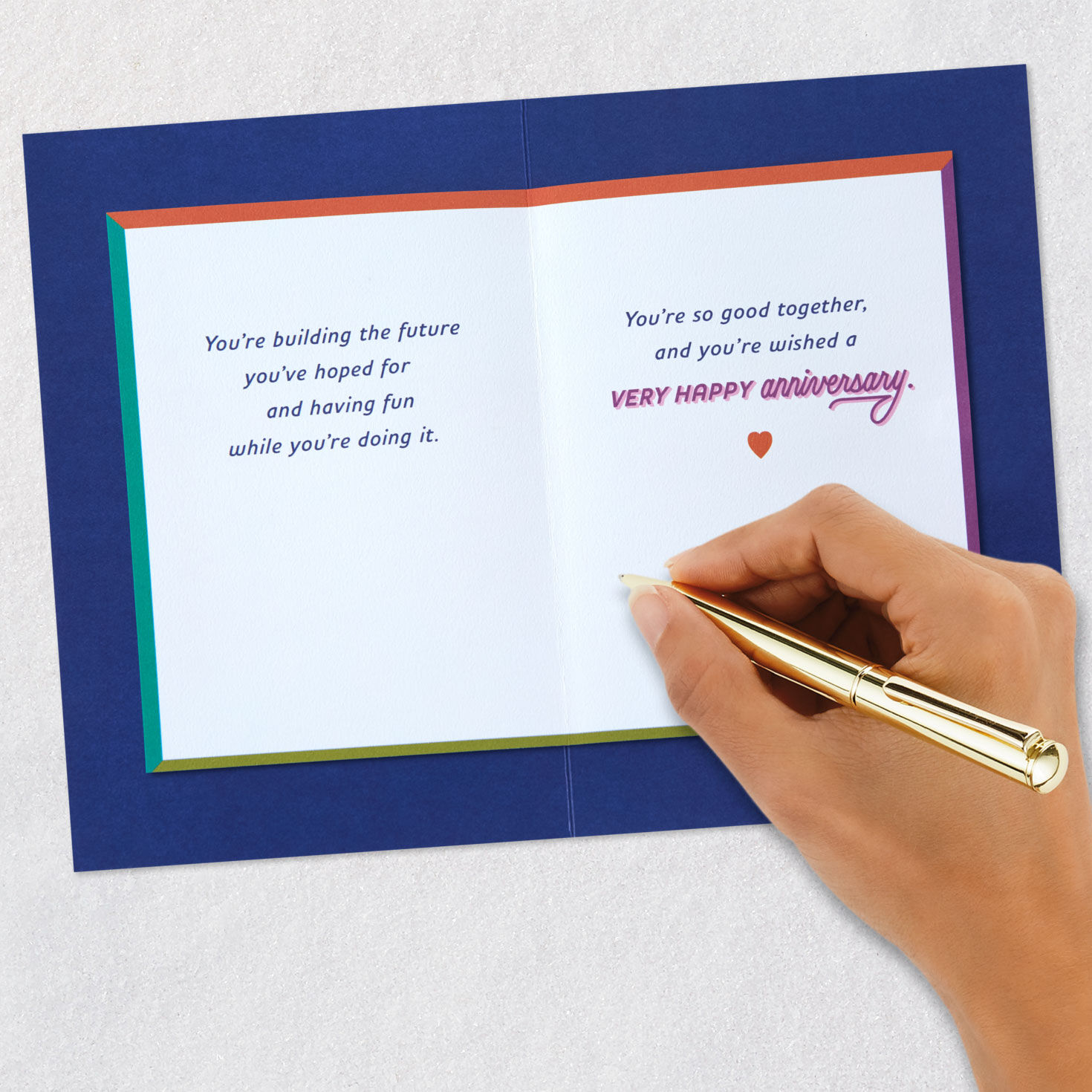 Modern Rainbow Lettering on Navy Anniversary Card Signing card image number 7