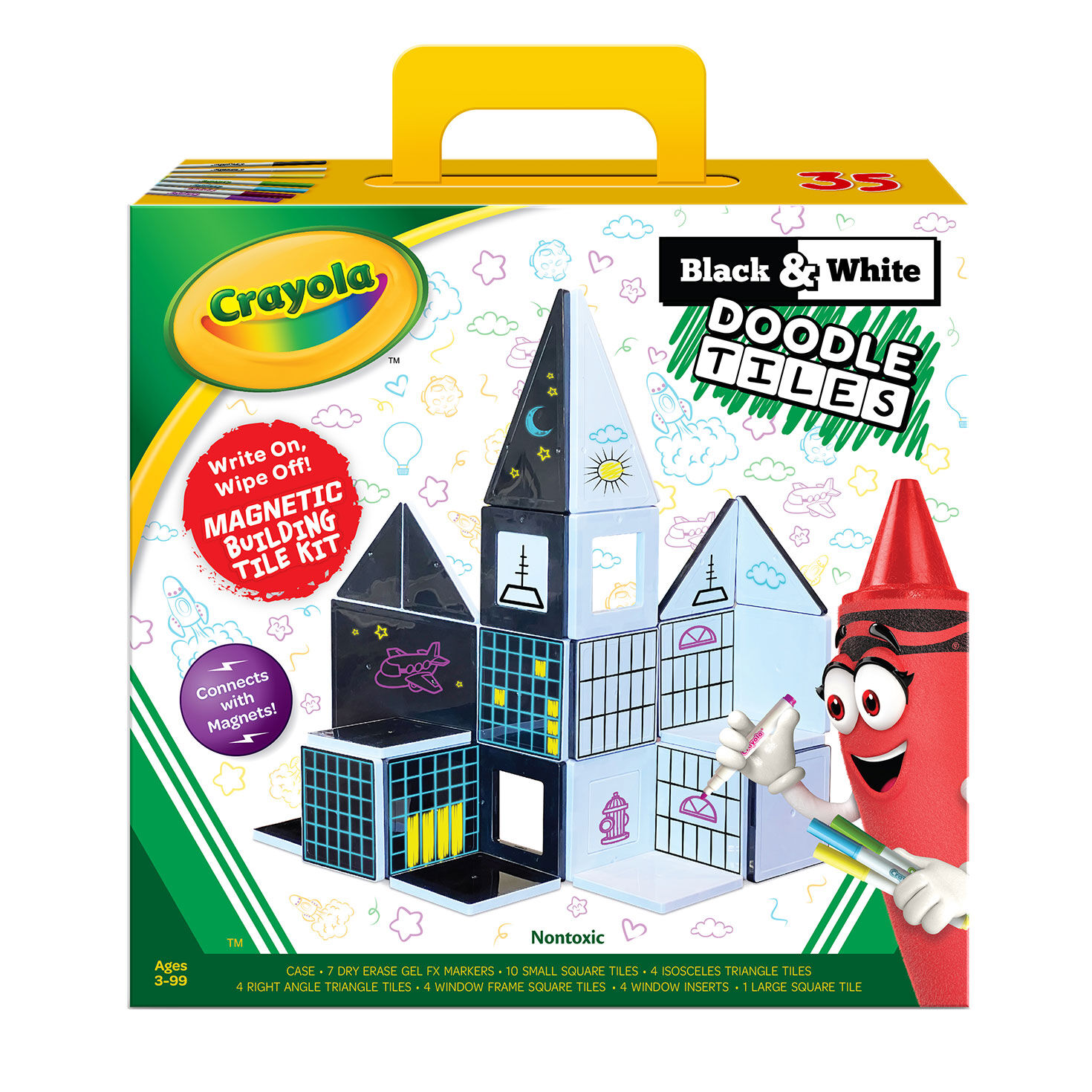 Crayola Black & White Doodle Magnetic Tiles Set, 35 pieces, , large image number 1