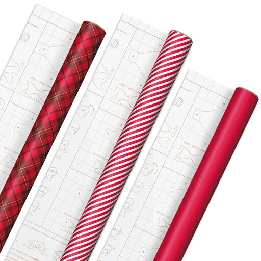 Holiday Reds 3-Pack Christmas Wrapping Paper Assortment, 120 sq. ft., 