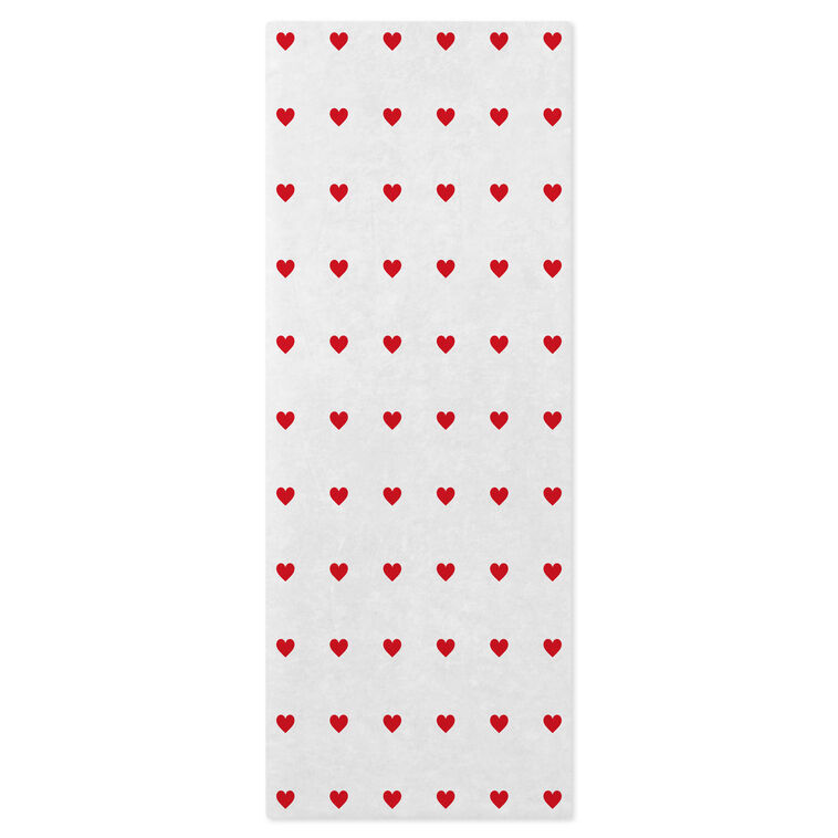 Tiny Red Hearts on White Tissue Paper, 6 sheets