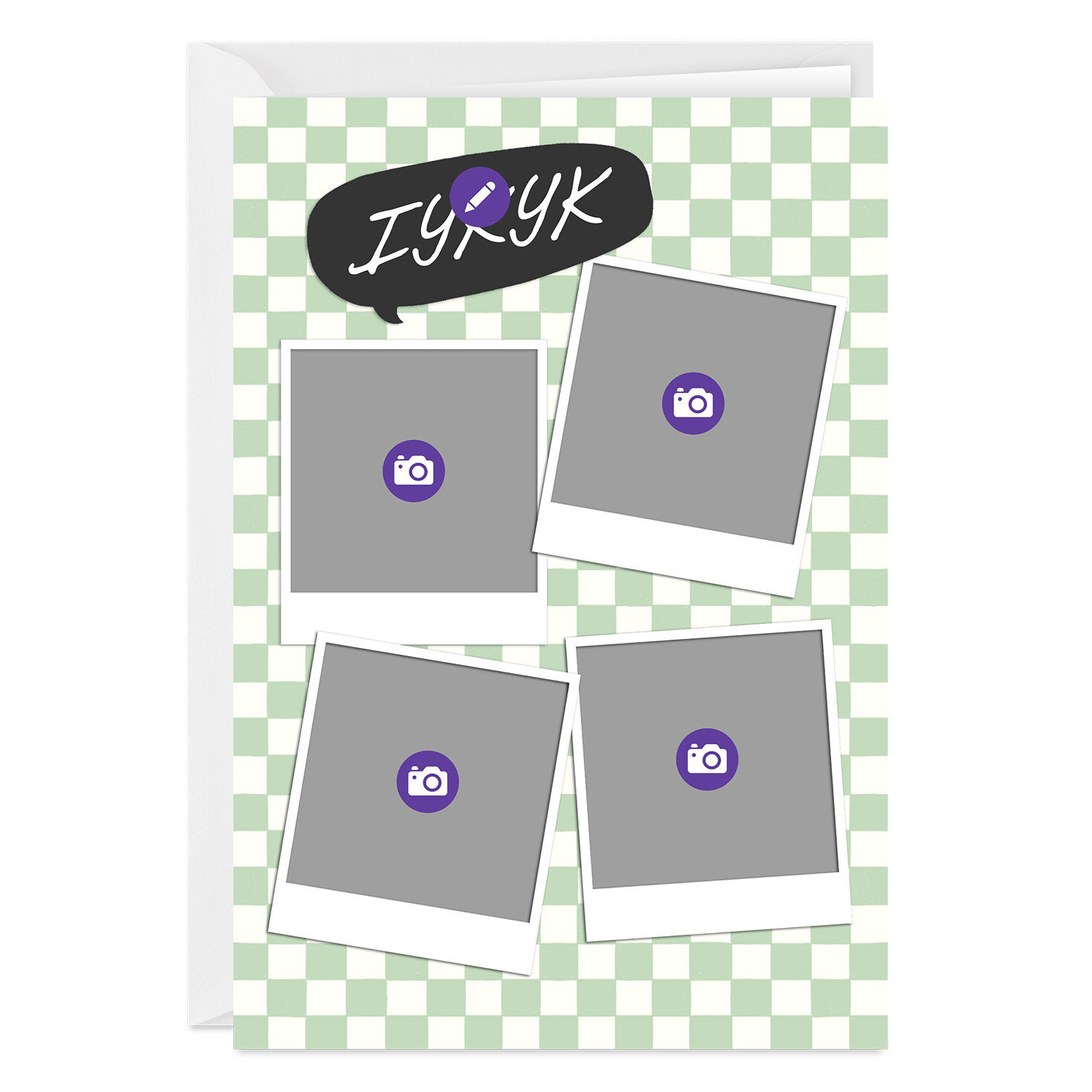 Personalized Green Checkerboard Collage Photo Card  image number 3