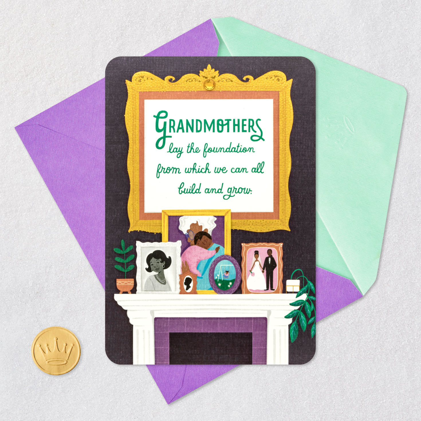Family Photos on Mantel Grandmother Mother's Day Card Card Front with Envelope and Gold Seal image number 6
