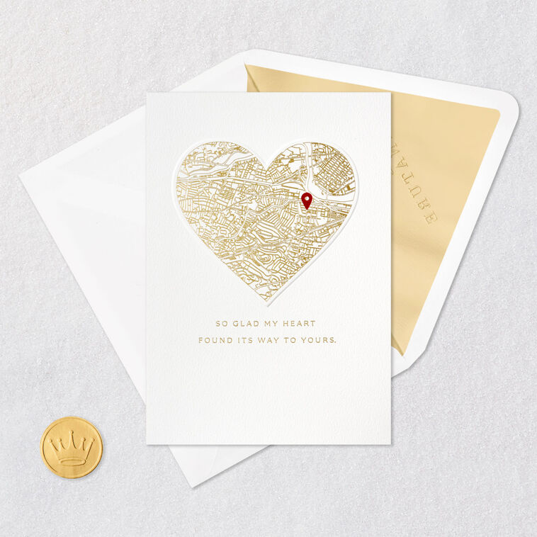 Heart Road Map With Pin Signature Love Card Card Front with Envelope and Gold Seal image number 6