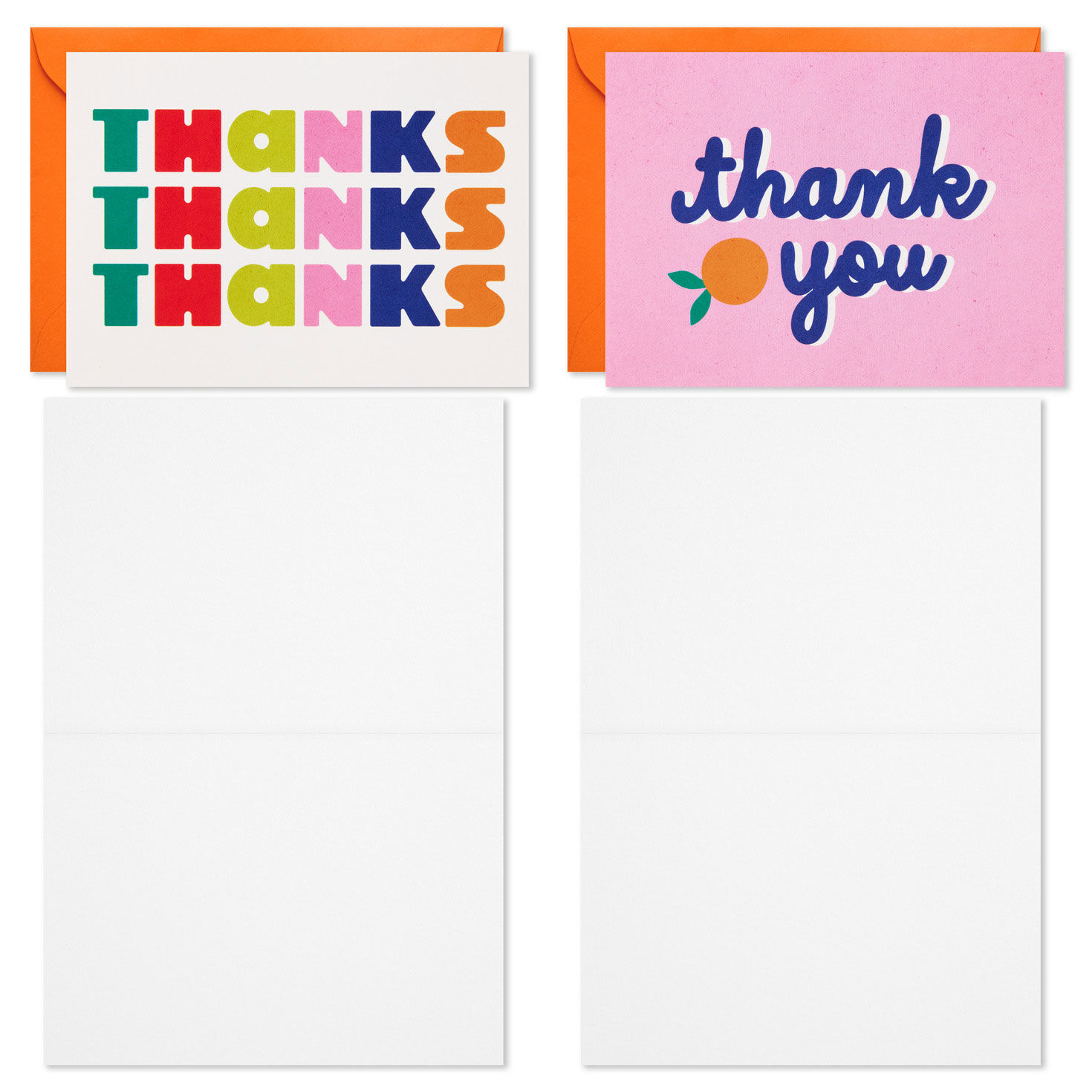Orange and Pink Modern Thank You Note Cards in Box Card Fronts with open cards image number 3