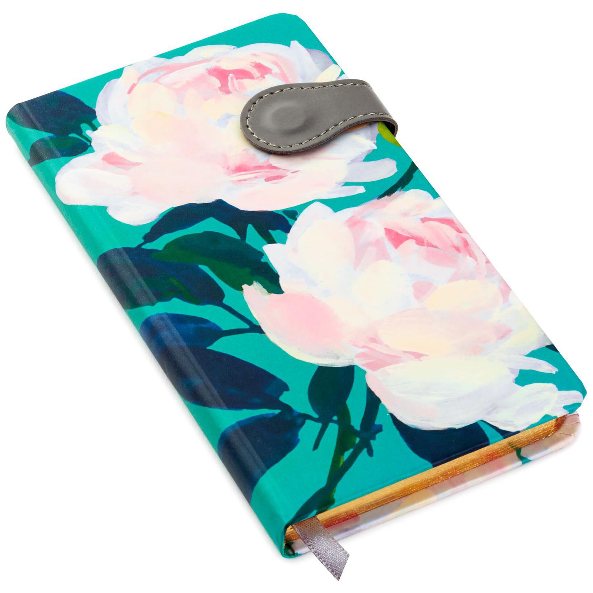 Pastel Peonies on Jade Slim Notebook
