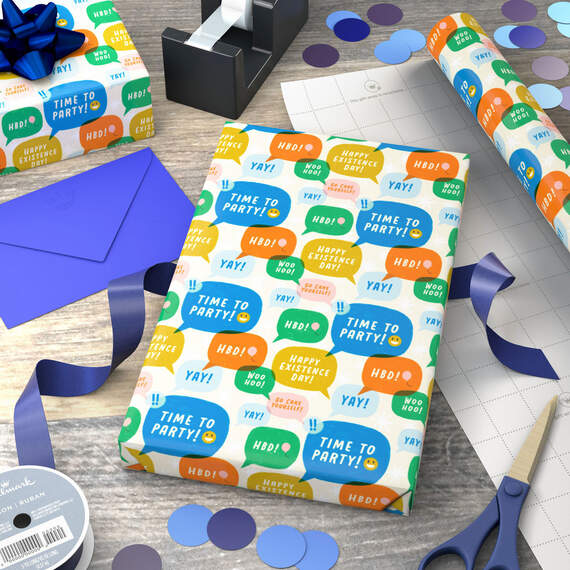 Happy Birthday Word Bubbles Wrapping Paper, 17.5 sq. ft., , large image number 3