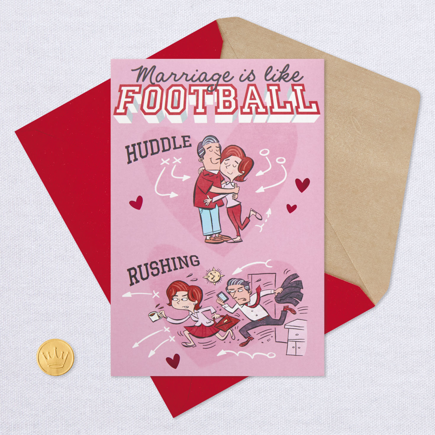 Football Funny Pop-Up Valentine's Day Card for Spouse Card Front with Envelope and Gold Seal image number 6