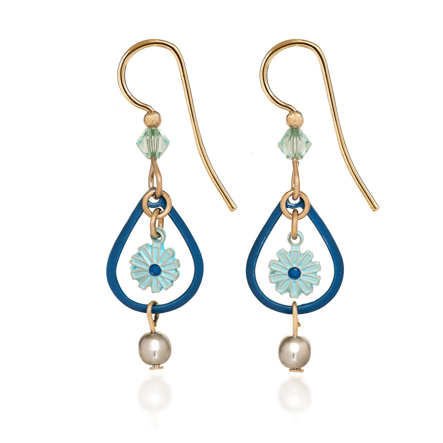 Silver Forest Blue Flower Teardrop Earrings