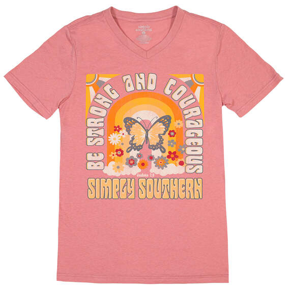 Simply Southern Be Strong and Courageous Pink T-Shirt, Small