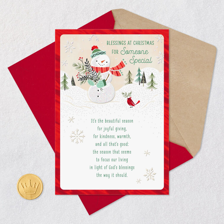 Folk Art Snowman Religious Christmas Card Card Front with Envelope and Gold Seal image number 6