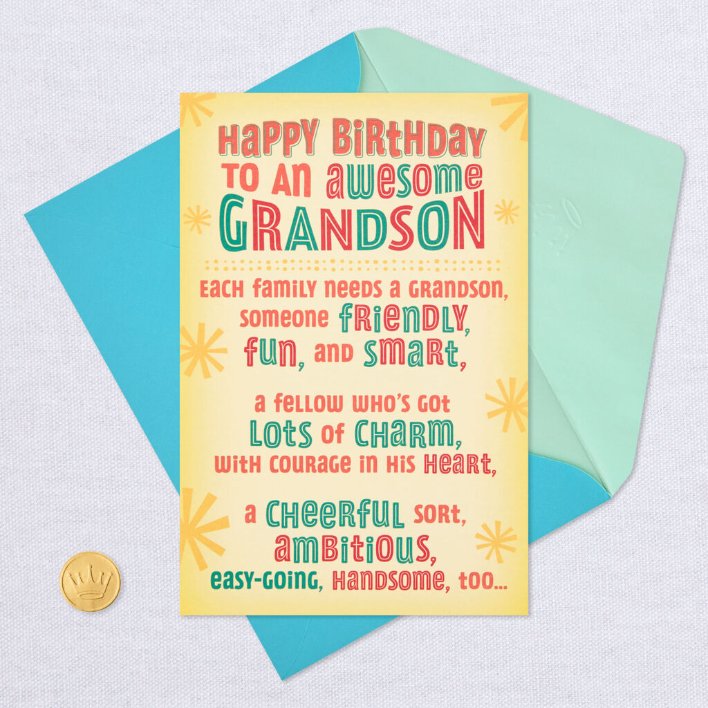Cheerful Handsome Fun Smart Grandson Birthday Card Greeting