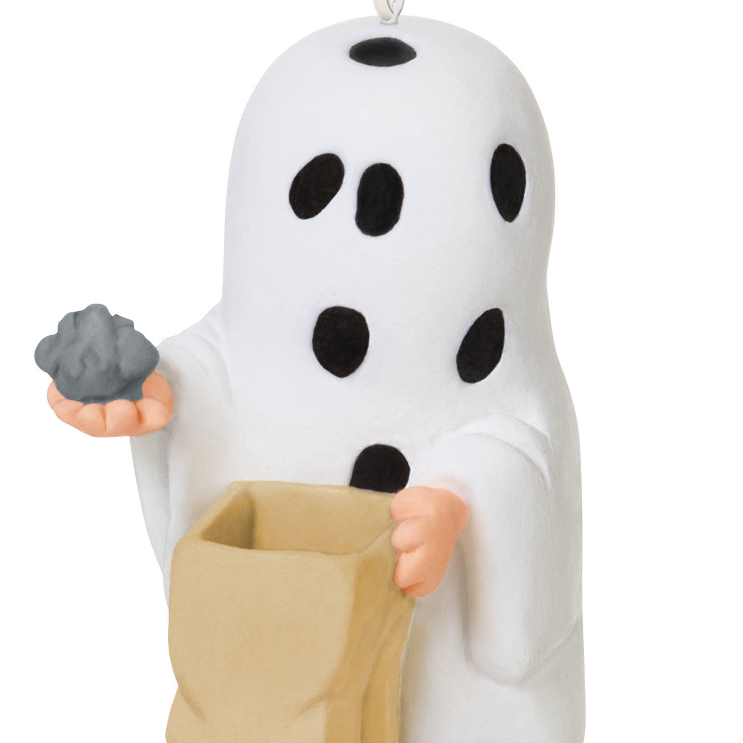 Charlie Brown Ghost With Rock Keepsake Ornament closeup view image number 4