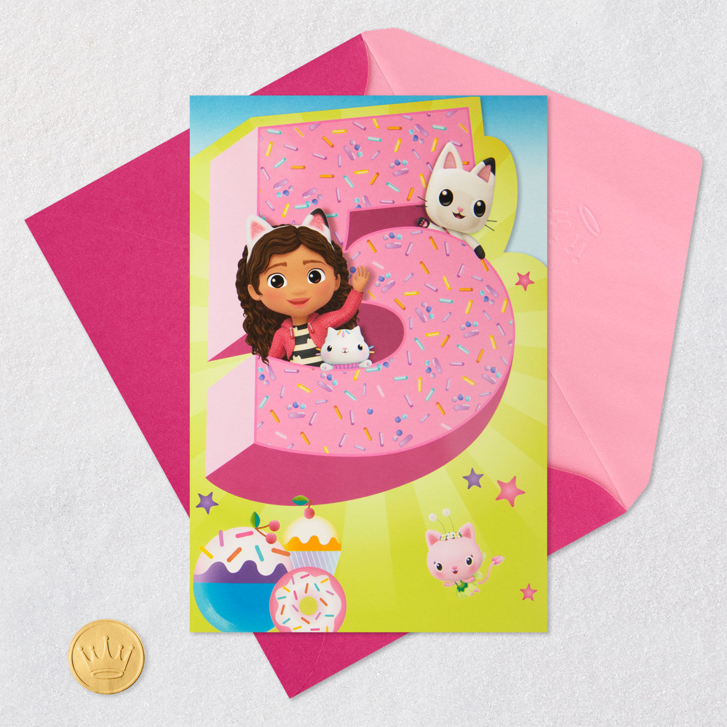 Gabby's Dollhouse Musical 5th Birthday Card Card Front with Envelope and Gold Seal image number 5