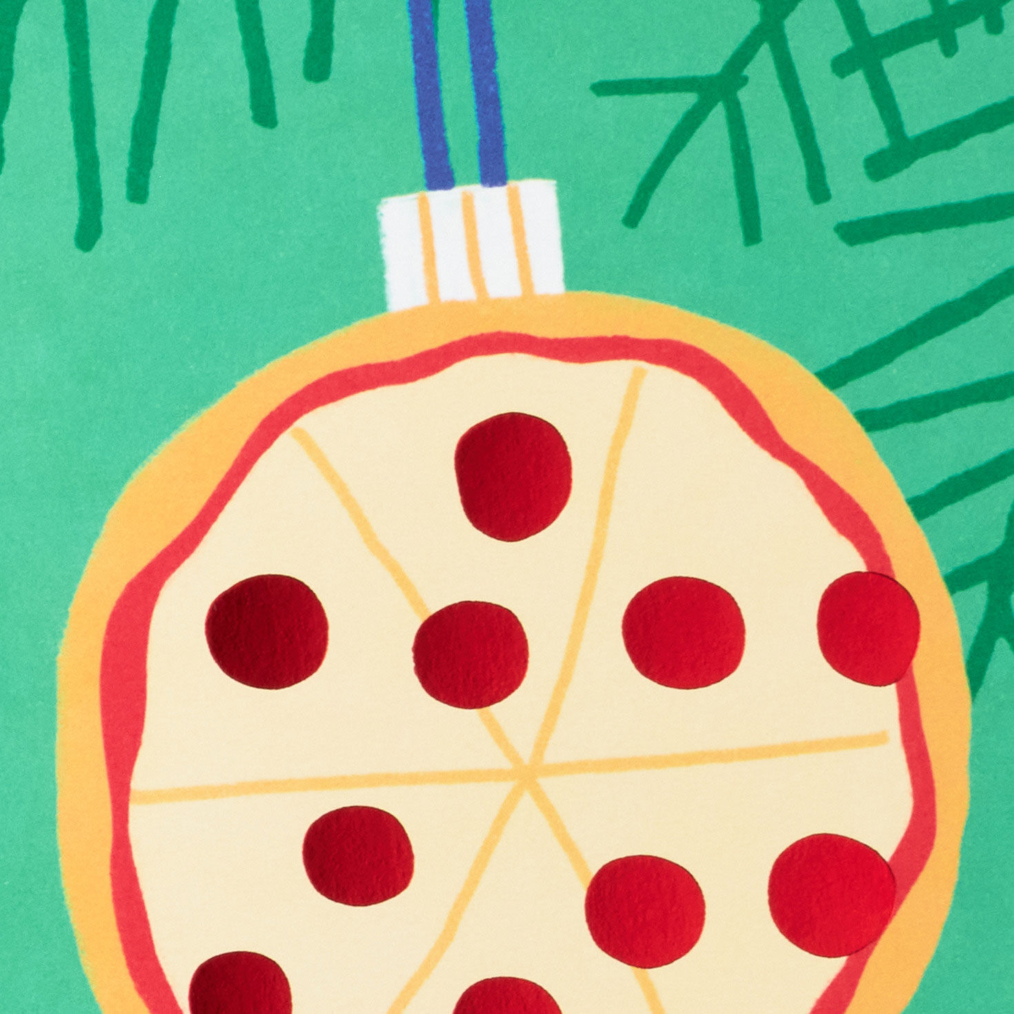 Pizza Ornament on Green Christmas Cards Cover Detail image number 5