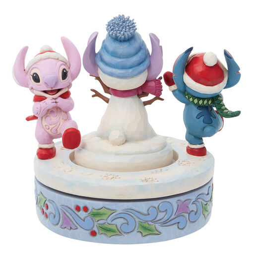 Jim Shore Disney Stitch and Angel Build a Snowman Rotating Figurine, 6", 