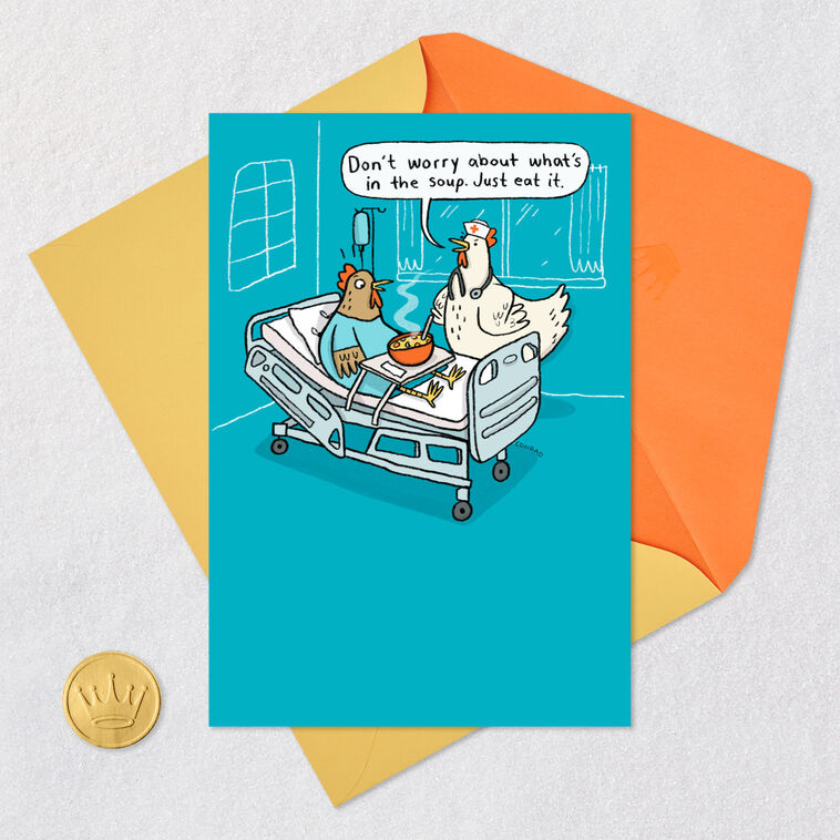 Chicken Soup Funny Get Well Soon Card Card Front with Envelope and Gold Seal image number 5