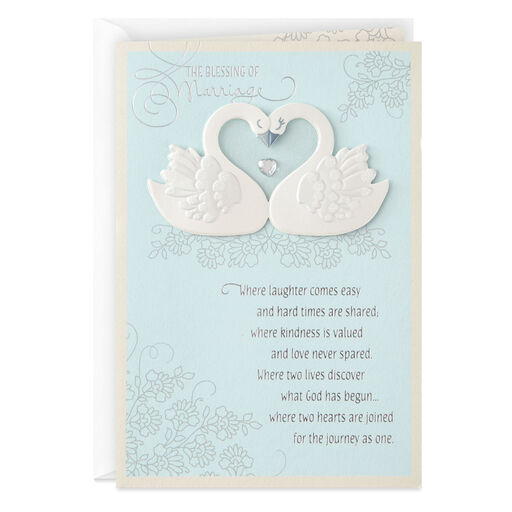 Two Hearts Joined for the Journey Religious Wedding Card, 